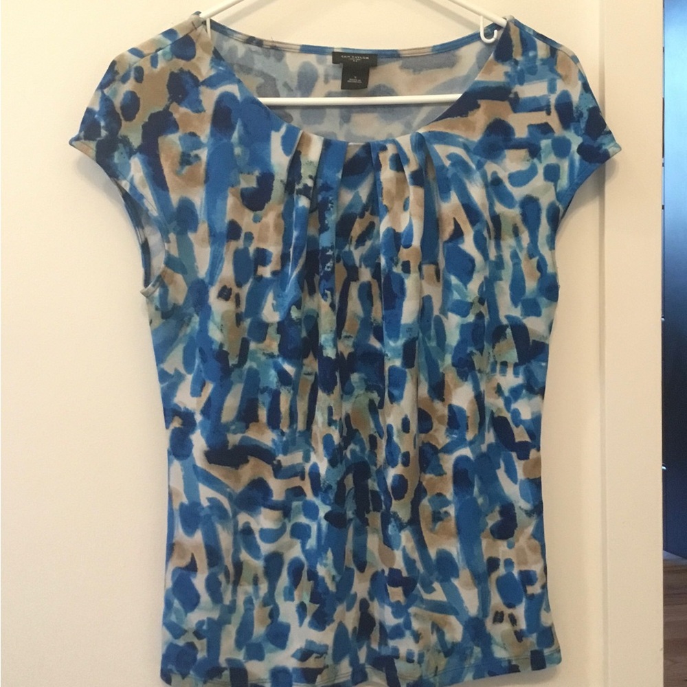 Ann Taylor Blue and Tan Patterned Women's Blouse